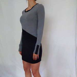 S | Three Dots | Geometric Gray Sweater Dress